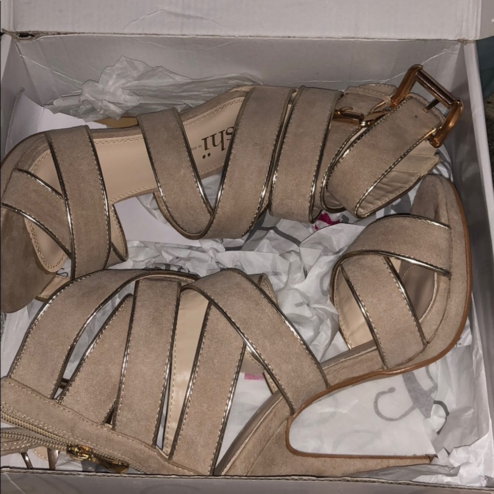 Tan strapped heels
